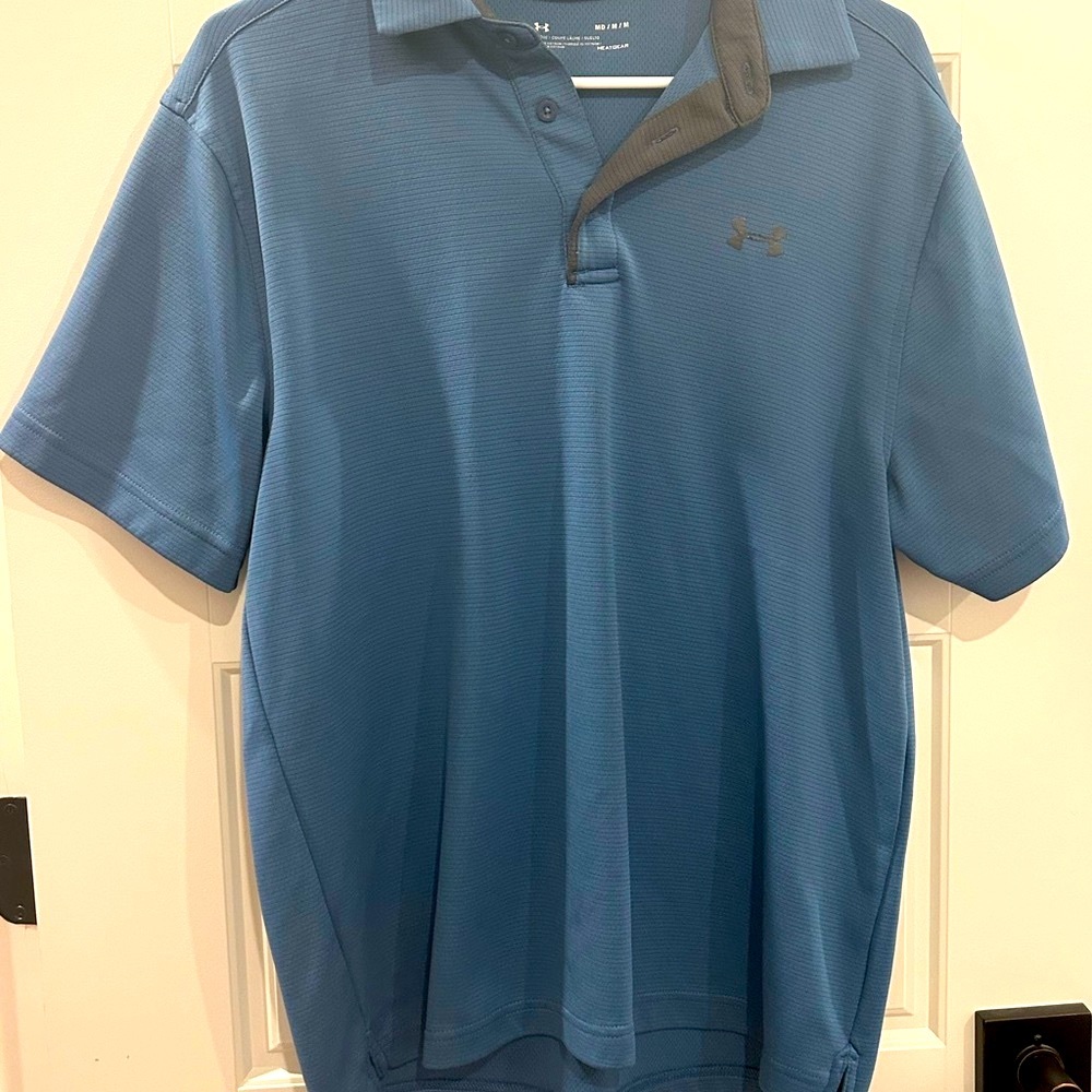 Under Armour Heat Gear Men's Blue Polo Shirt Loose Fit Size Medium